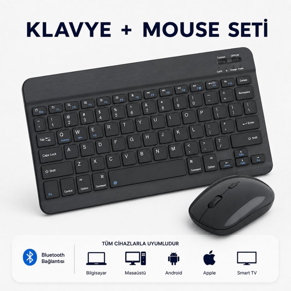 ScHitec Bluetooth Klavye + 2,4 Ghz+Bluetooth Mouse Seti Type-C Şarjlı Siyah