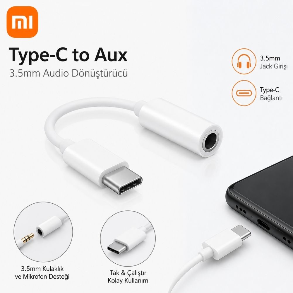 Xiaomi Type-C to Aux 3.5mm Audio Kulaklık Jack Dönüştürücü