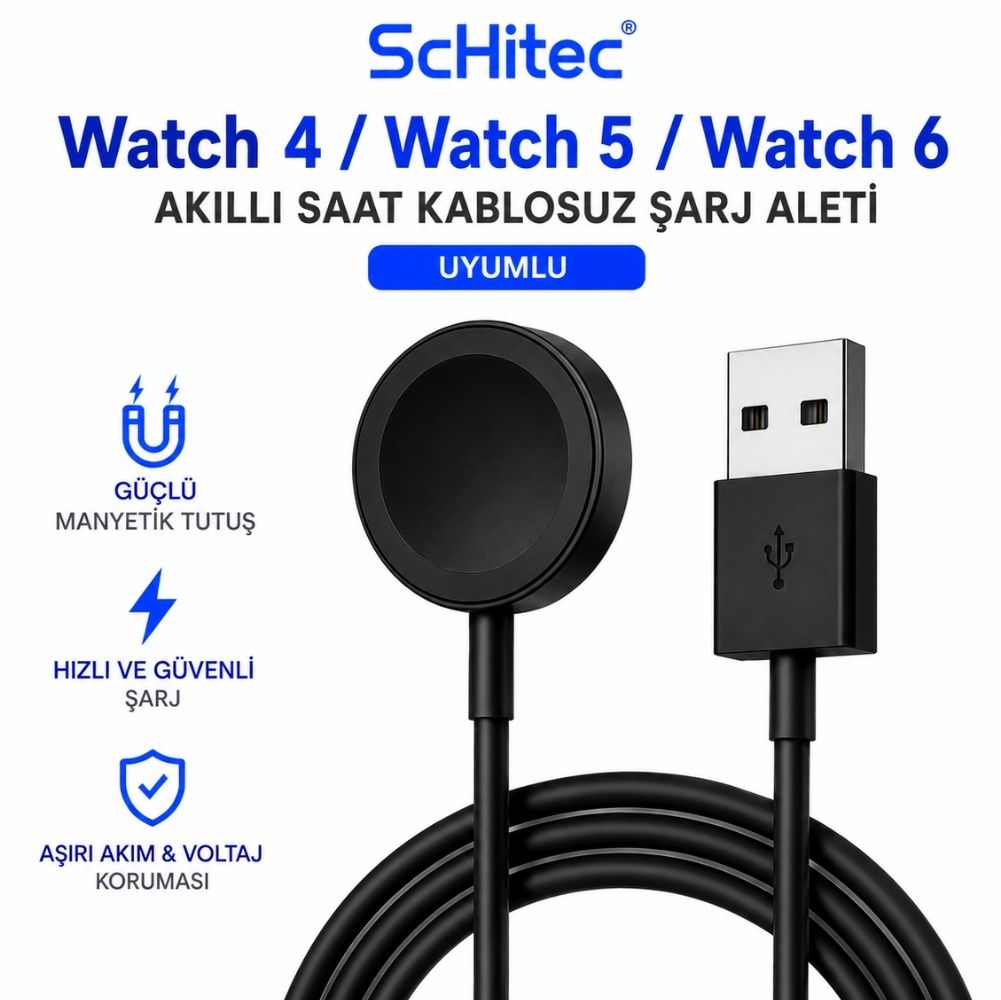 ScHitec Samsung Watch 4/Watch 5/ Watch 6 Uyumlu UsbA Girişli Fast Wireless Charge Hızlı Kablosuz Akıllı Saat Şarj Cihazı