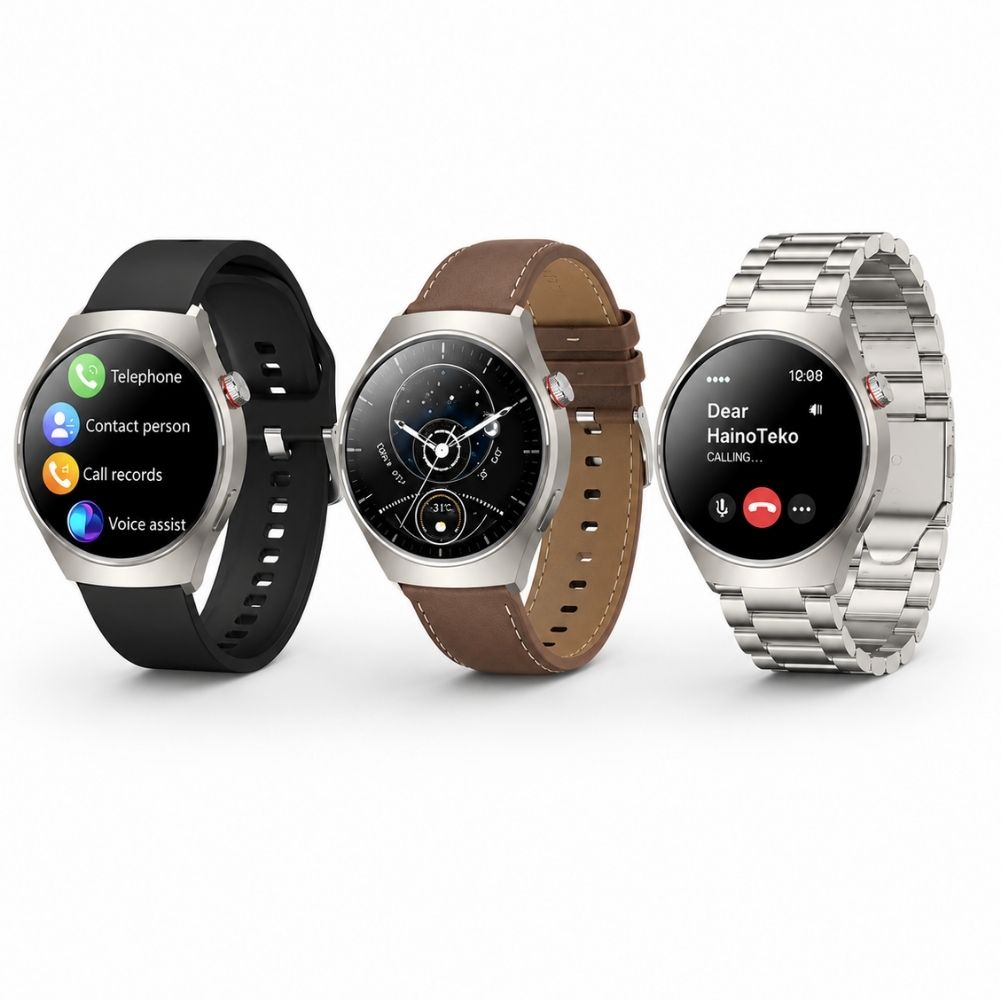 HainoTeko 32 Akıllı Saat AMOLED Ekran Bluetooth Sesli Görüşme, Su geçirmez, 15 Gün Batarya, Metal Kasa, Çoklu Spor & Sağlık Takibi Gümüş